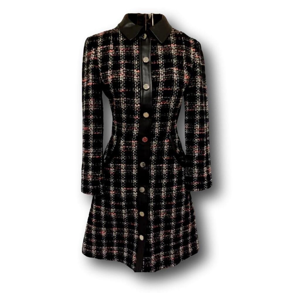 Maje Black and White Tweed Midi Dress